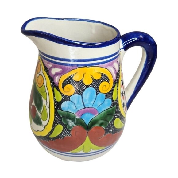 Hand-Painted Mexican Talavera Pottery Pitcher - Colorful Floral Design Singed Pi - Picture 4 of 11